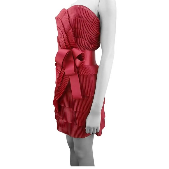 Marchesa Notte red Pleated dress with bow - Picture 3 of 6
